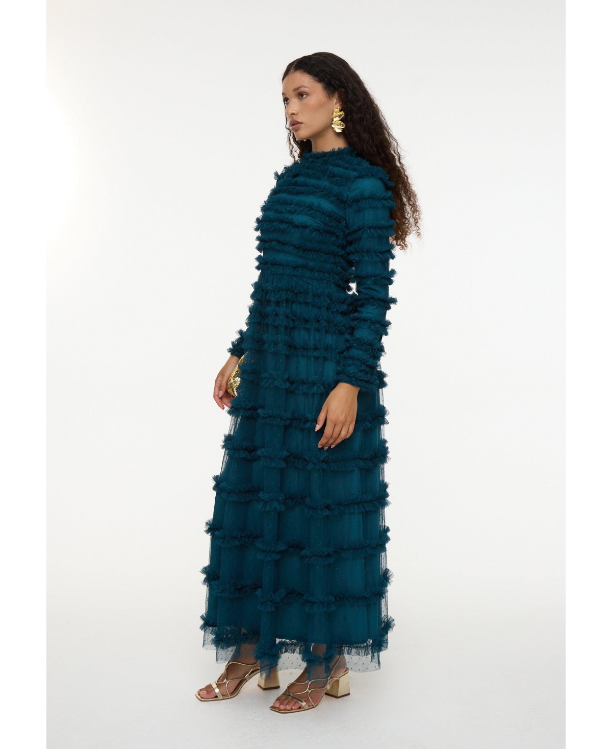 Maryisa Women's Modest Ruffle Dress Maxi With Flowey bottom