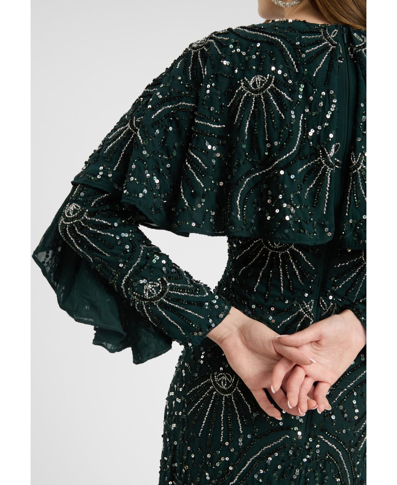 Women's Modest Embellished Sequin Beaded Dress
