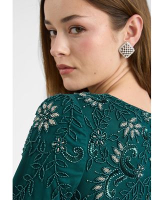 Women's Modest Embellished Sequin Beaded Dress