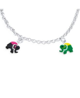 Good Luck ZOO Animal Lucky Garden Colorful 5 Multi Elephant Dangling Charm Bracelet Sterling Silver 6 Inch