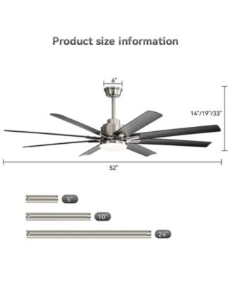 52-inch Modern Exquisite Sand Nickel 8-Blade Ceiling Fans with Adjustable Led Lights and Intelligent Remote Control