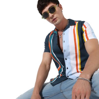 Men's Striped Button Up Cotton Shirt