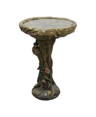25.5 Inch Heigh Wood-Look Concrete Bird Bath with Decorative Faux Bird – birdbath Rustic & Long-Lasting Design, Enhances Garden
