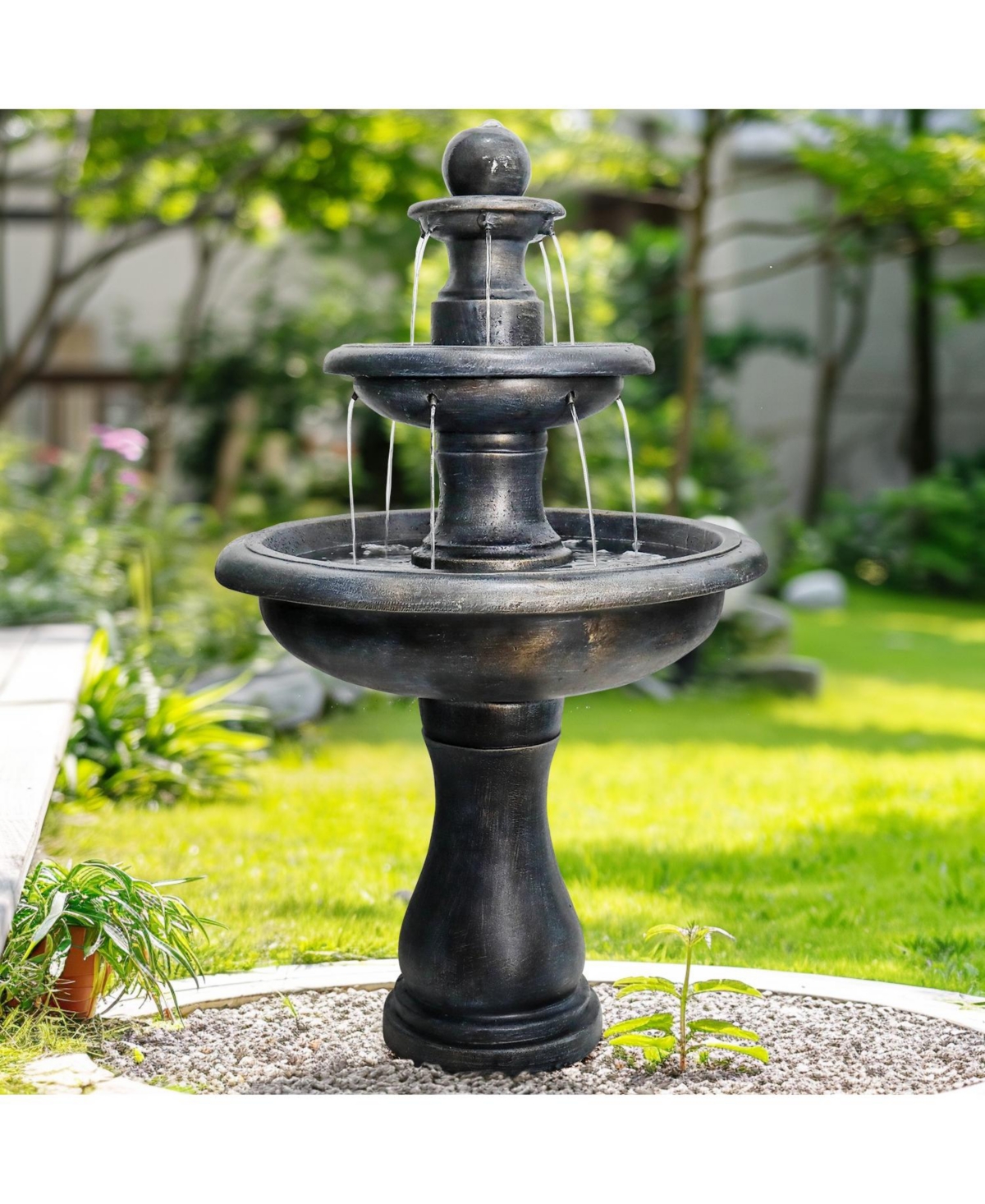 SunJet 45.2" High 3-Tiers Modern Concrete Outdoor Water Fountain