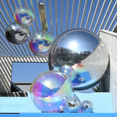 20" Big Shiny Inflatable Mirror Ball Giant Iridescent Reusable Balloon for Large Disco Party Wedding Event Stage Decoration