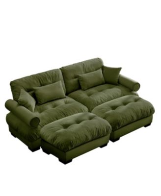 Streamdale Oversized Modern Two-Seater Sofa with Ottoman, Velvet 2-Seater with Armrests & Pillows