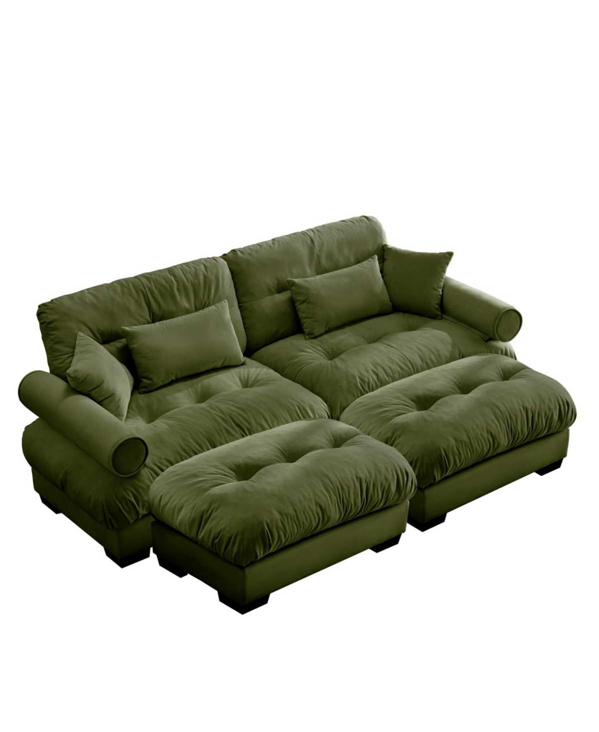 Streamdale Furniture Streamdale Oversized Modern Two-Seater Sofa with Ottoman, Velvet 2-Seater with Armrests & Pillows