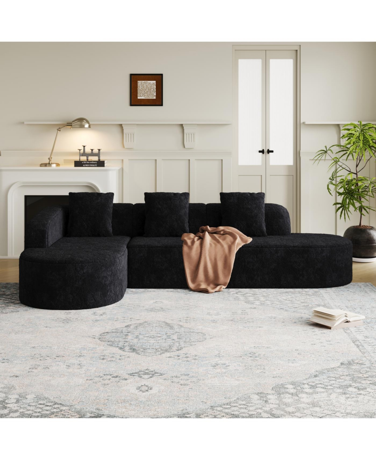 Streamdale Furniture Streamdale L-shaped curved modular sofa, modern lychee-textured polyester