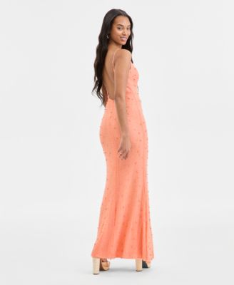 Juniors' Scoop-Neck Low-Back Beaded Gown 
