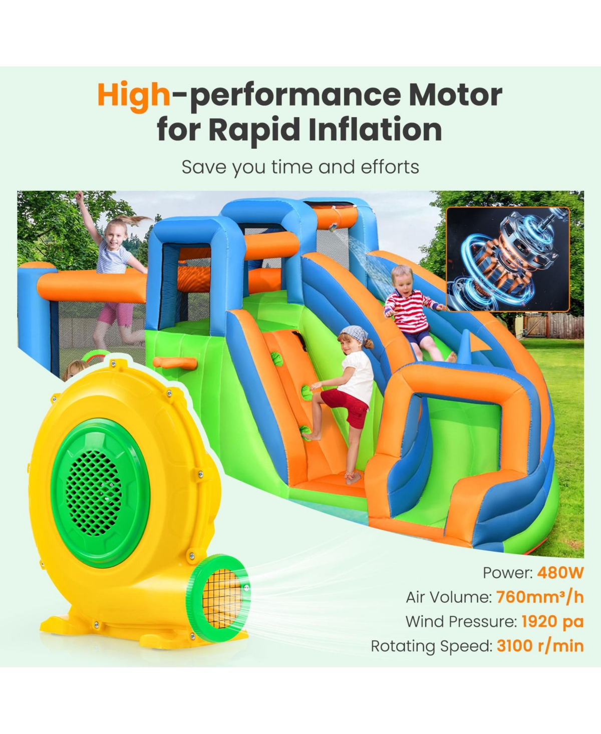 Sugift 480W Air Blower Air Pump Fan with Convenient Handle and Ground Stakes