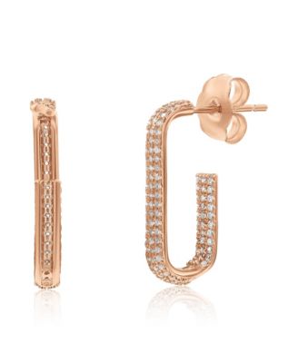 Sterling Silver Cubic Zirconia Paperclip Hoop Earrings