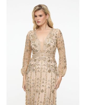 Women's Embellished Sequin Beaded With Designer Sleeves Maxi Dress