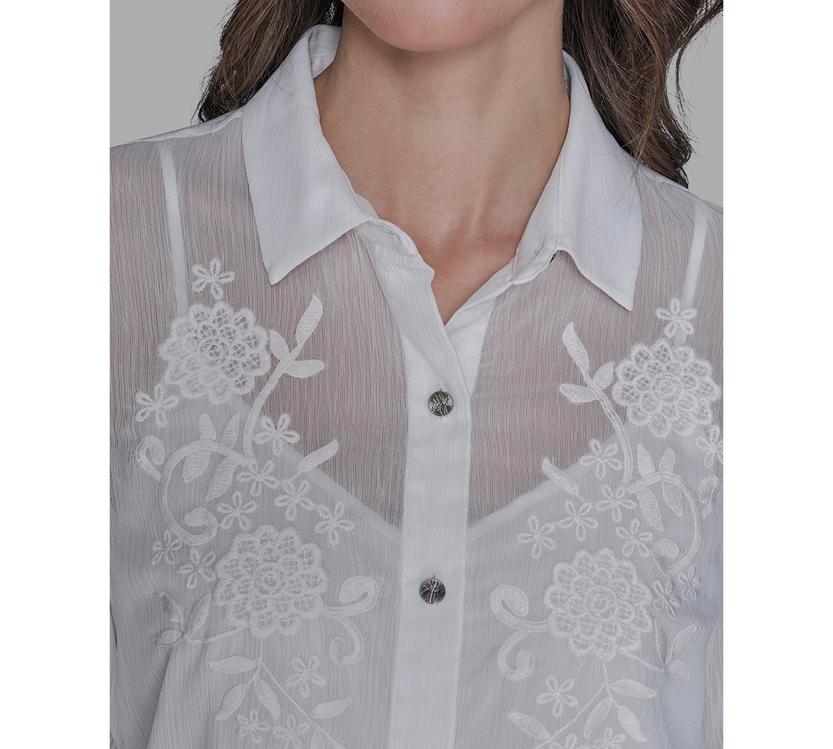 Karl Lagerfeld Paris Petite Flower Button Down Shirt