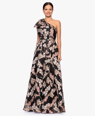 Betsy & Adam - Petite One Shoulder Floral Print Long Dress