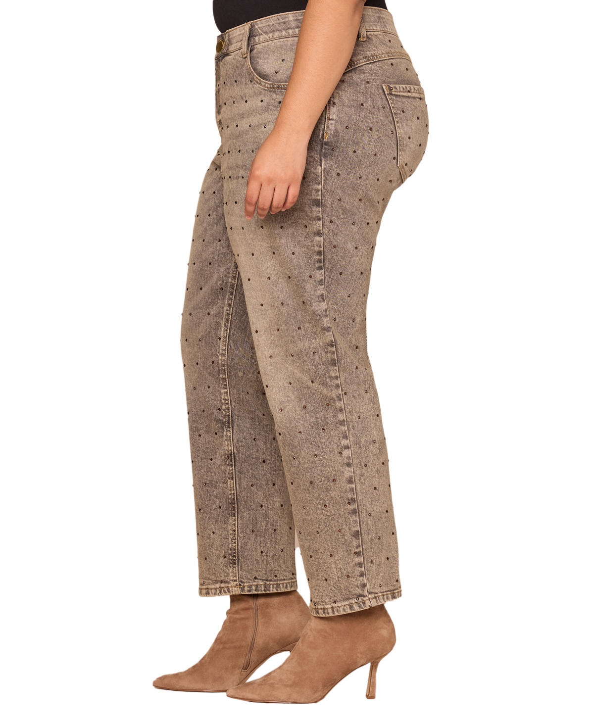 Democracy Plus Size Embellished Boyfriend Jeans In Brown