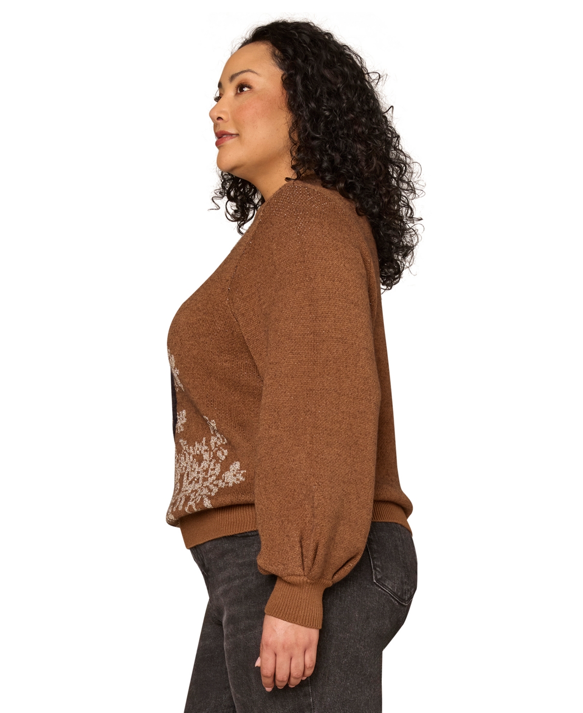 Democracy Plus Size Floral Placement Detail Long-sleeve Sweater