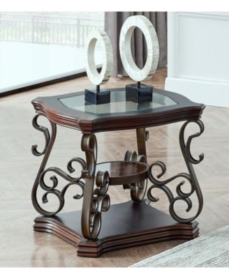 Modern End Table with Glass Top Marble Paper MDF Shelf and Powder Coated Metal Legs
