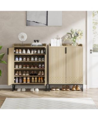 Shoe Cabinet with Doors,Natural 5 Tiers Shoe Storage Cabinet for Entryway, 25 Pairs Wooden Shoe Rack Cabinet