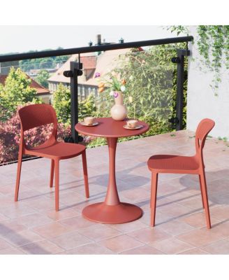 3-Piece Round Metal Bistro Dining Table Set And Stackable Resin Patio Dining Side Chairs