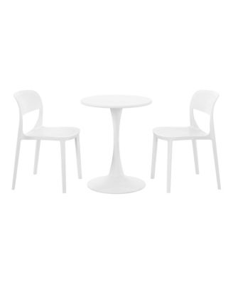 3-Piece Round Metal Bistro Dining Table Set And Stackable Resin Patio Dining Side Chairs