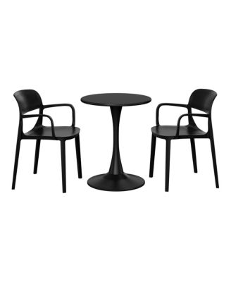 3-Piece Round Metal Bistro Dining Table Set And Stackable Resin Patio Dining Arm Chairs
