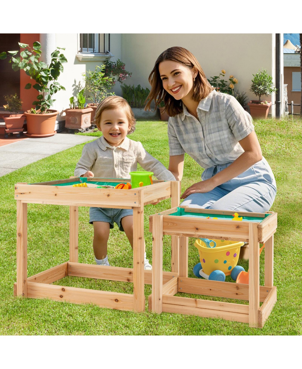 Sugift Wooden Sand And Water Tables With Protective Cover For Kids