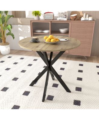 CASAINC 31.5 Inch Round Dining Table with Black Metal Legs