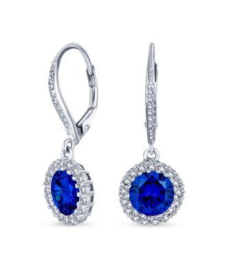 Set of 2 3Ct Cubic Zirconia Round Solitaire CZ Halo Dangle Drop Lever back Earrings .925 Sterling Silver