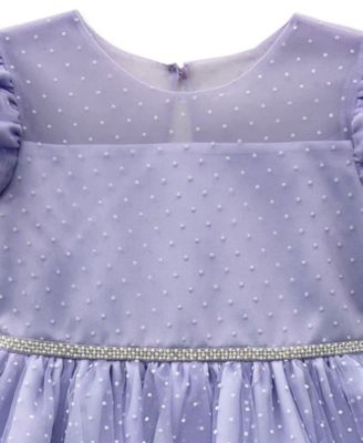 Girls' 2T-6X Puff-Sleeve Flock Mesh Dress