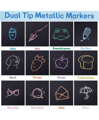 12 Colors Metallic Markers, Dual Tip Glitter Pens, Acrylic Paint Markers for DIY Crafts, Scrapbooking, Glass, Wood and Cards