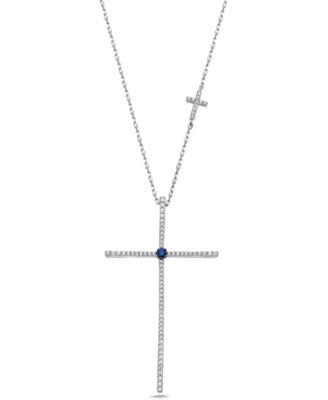 Macy's - White Diamond (1/3 ct. t.w.) and Sapphire (0.03 ct. t.w.) Necklace in 10K White Gold