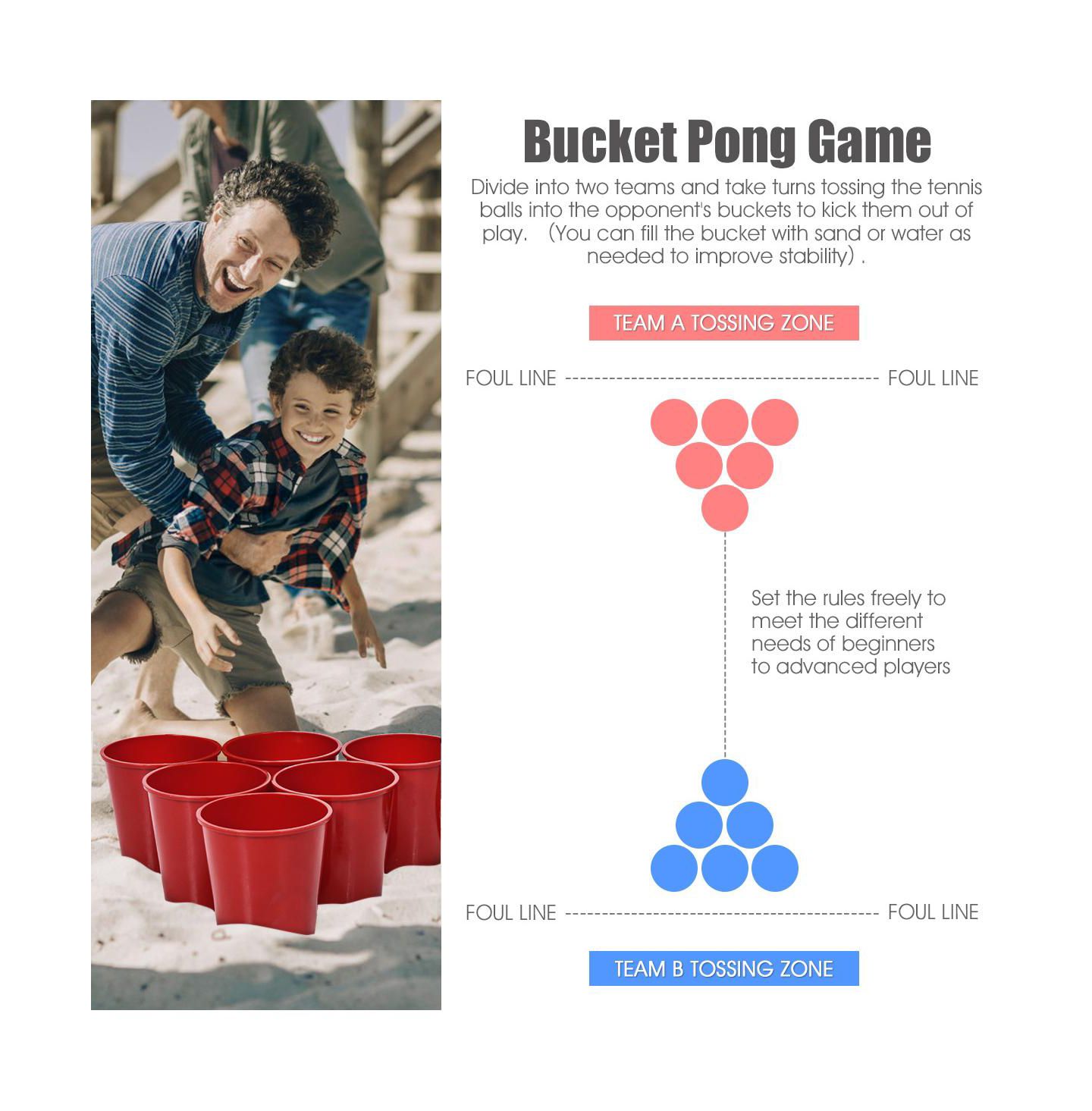 Детские игрушки SUGIFT Giant Yard Pong Game Portable Set with 12 Buckets, 2 Balls, Ages 6+, цвет: Красный — фото 10