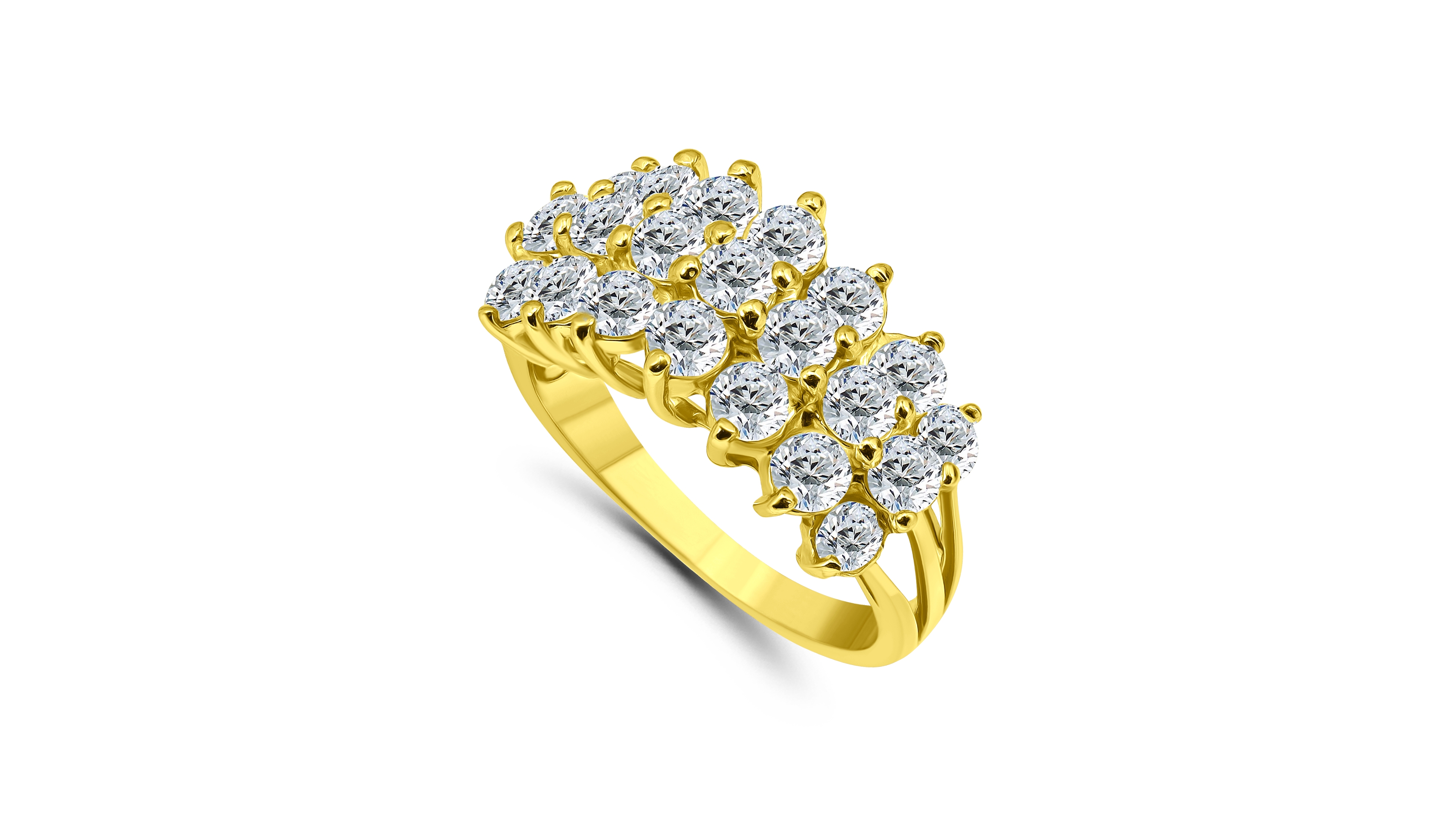 Cubic Zirconia Round Prong Set 3 Row Ring Silver Plate