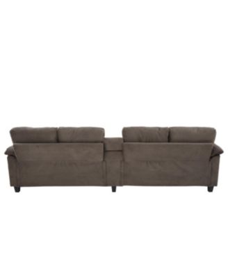  Modern U-shaped Corduroy Sofa with Storage, Cup Holders & USB Ports