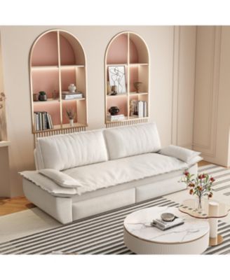  Queen Pull Out Sofa Bed, 3-in-1 Convertible Sleeper Sofa, Velvet Loveseat Bed, Beige/White