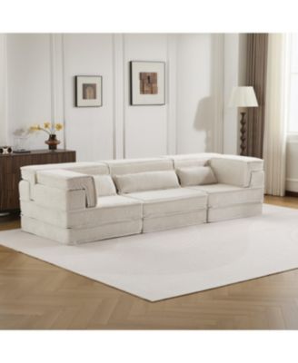 Streamdale Compression Sofa, Convertible Floor Sofa Bed, Modular Sectional, 3 Seater, White