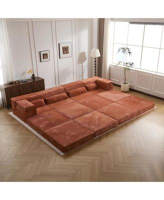 Streamdale Compression Sofa, Convertible Floor Sofa Bed, Modular Sectional, 4 Seater, Orange