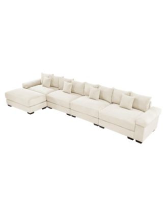  170" Oversized Cloud Modular L-Shape Sectional Couch, Cream Corduroy, Ottoman, 12 Pillows