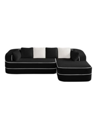 106" Teddy Fabric Sofa, No Assembly, L-Shaped Chaise, Black