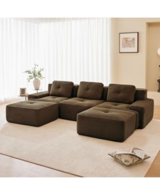 Modern U-Shaped Corduroy Sectional Sofa with Movable Ottoman