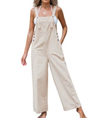 Women's Casual Straps Button Wide Leg Jumpsuits