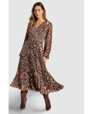 Women's Long Sleeve Chiffon Wrap Midi Dress