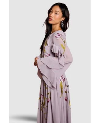 Women's Embroidered Tiered Chiffon Midi Dress