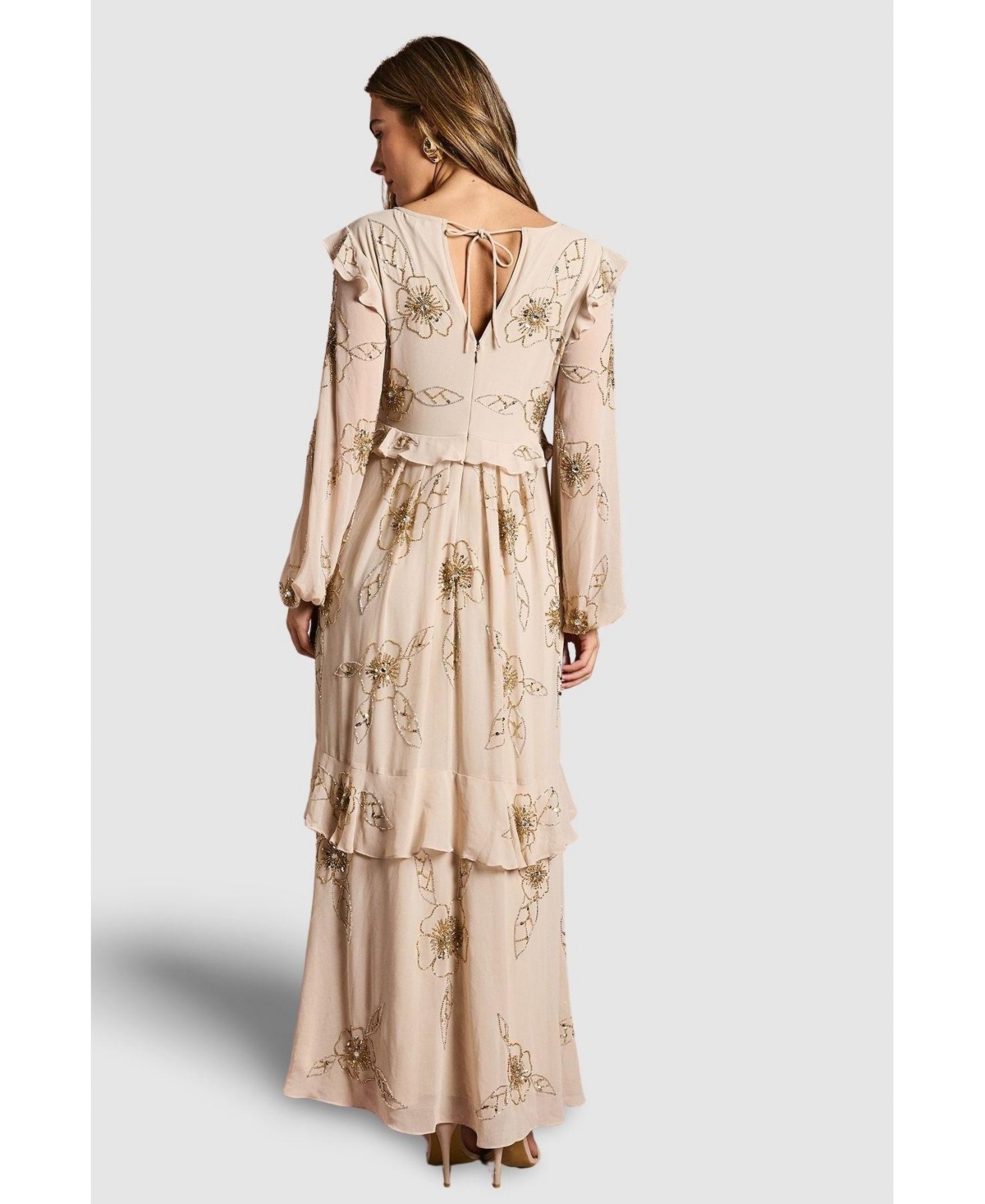 Coast Women's V Neck Embellished Tiered Midi Dress