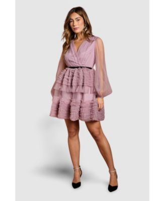 Women's Long Sleeve Mesh Wrap Top Mini Dress