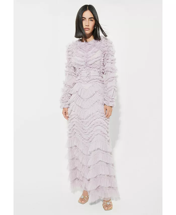 Women's Modest Ruffle Dress Maxi With Designer Sleeve