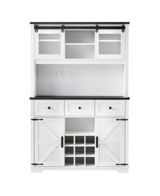 71" Farmhosue Pantry Bar Cabinet with Internal Storage Rack,Kitchen Cabinet with Hutch,Sliding Door,Rustic Coffee Bar Storage Cabinet