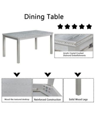 6-Piece Silver Grey Crystal Accent Wood Dining Set with Rectangular Table 4 Upholstered Chairs and Bench