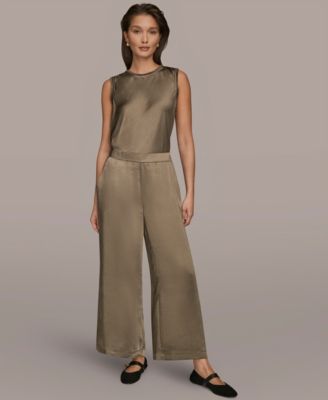 Women's Pull-On Satin Mid Rise Wide Leg Pants