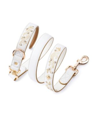 Western Style Full Grain Genuine Leather Dog Leash with Embroidery and Pearl or Turquoise Studs